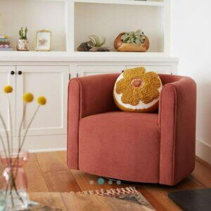 NEW Round Mustard Yellow Tufted Flower Textured Bohemian Happy Throw Pillow NWT